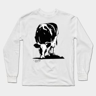 Black & White Cow Grazing Long Sleeve T-Shirt